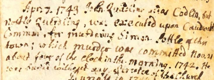 transcription, paleography, 18th century murder in Norfolk